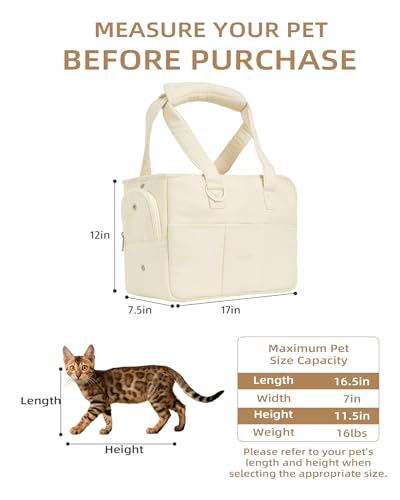 Dog Carrier for Small Dogs Rabbit cat with Large Pockets (Beige / 17.0"L x 7.5"W x 12.0"H)