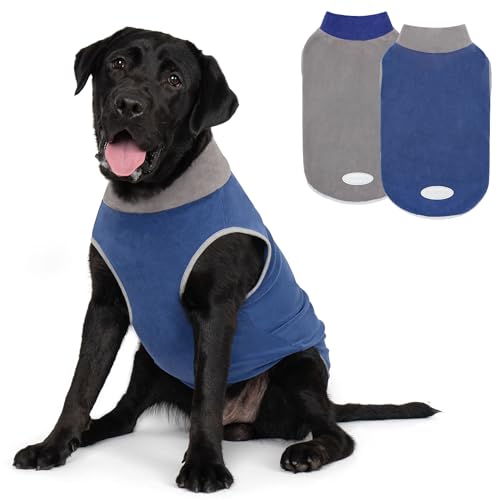 2 Pack Fleece Dog Sweater Pullover Lightweight Reflective Jacket (XX-Large / 2# Navy & Grey)