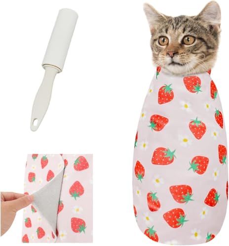 Cat Grooming Wrap for Nail Trimming (M-21.6in ( Weight:＜ 6lbs ) / Srawberry)
