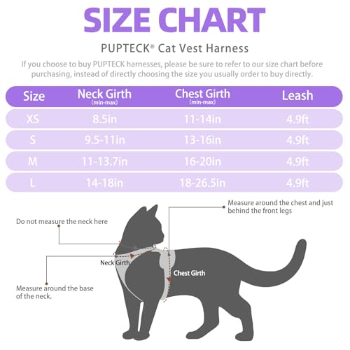 Cat Harness and Leash Set Escape Proof Reflective Cat Walking Harness Adjustable Soft Breathable Mesh Vest for Small Pets (S (NECK 9.5"-11", CHEST 13"-16") / Purple)