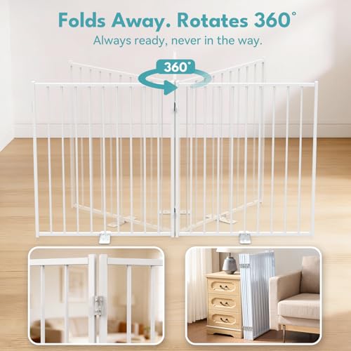 Freestanding Dog Gate with Door for Indoor & Outdoor (White / 【3 Panels with Door】78"W×30"H)