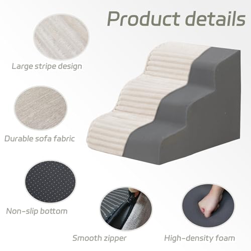 Dog Stairs for Small Dogs & Cats 15.7" H (Beige / Extra Wide 3 Step-15.7"H)