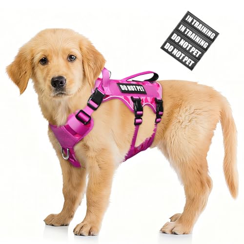 Escape Proof Dog Harness with Double Handle+4 Removable Patches (Small / Camo Pink)