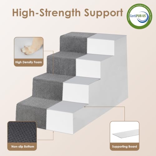 Dog Stairs for Bed 18" H (Grey / Extra Wide 16.5" x 28" x 18")