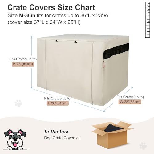 36 Inch Dog Crate Cover with Mesh (36.0"L x 23.0"W x 25.0"H / Beige)