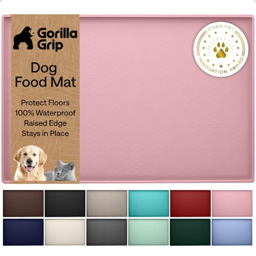 Dog Food Mat 100% Waterproof Silicone (Pink / 32"l X 24"w)