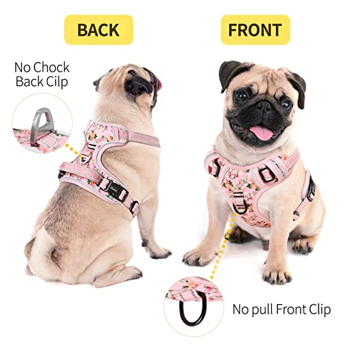 Dog Harness Harness for Small Dogs No Pull Dog Vest Harness for Small Dog with Soft Padded Handle Reflective for Outdoor Training (XS / Flower-Pink)