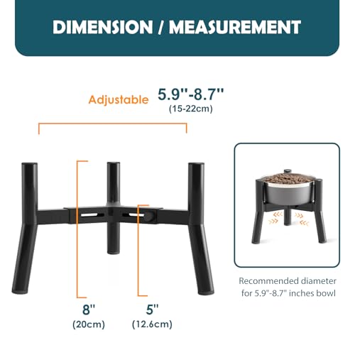 Adjustable Elevated Dog Bowls Stand Compatible with 5.9 to 8.7 inch Wide Raised Stand with Metal Material for Medium and Small Sized Dogs (Black-HS / Height: 7.8", Width: 5.9-8.7")