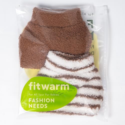 2 Pack Striped Fleece Dog Sweater (XX-Large / Brown-White)