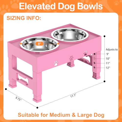 Elevated Dog Bowls with 2 Stainless Steel Bowls (For Medium Large Dogs / Pink)