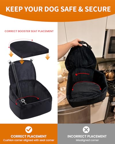 Dog Booster Car Seat with Extend Backrest for Small Medium Pet (Black / 18.5"l X 18.5"w X 22"h)