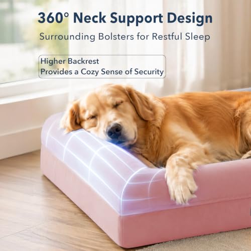Orthopedic Dog Bed Waterproof Pet Sofa for Large Sized Dogs (Pink / 36.0"L x 27.0"W x 7"Th)