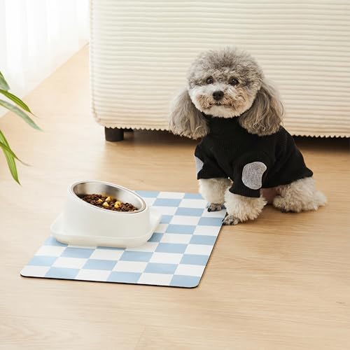 Checkered Dog Feeding Mat (19"L x 12"W / Blue)