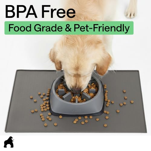 Dog Food Mat 100% Waterproof Silicone (Gray / 23"l X 15"w)
