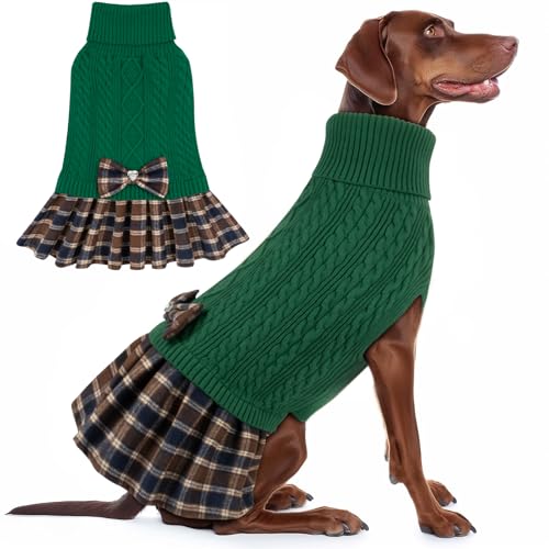 Dog Sweater Dress for Medium Large Dogs Turtleneck Thick Knit (XX-Large (40-70lbs) / 08# Green)