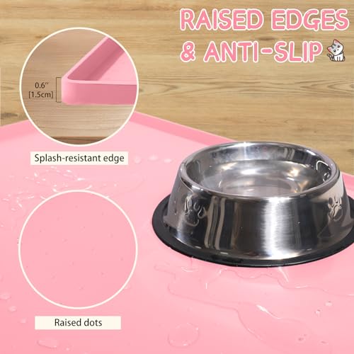 Silicone Cat & Dog Food Mat for Floors Waterproof (Pink / 22''×14'')