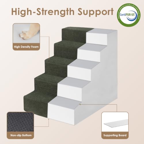 Dog Stairs for Bed 22.5" H (Military Green / Extra Wide 17.7" x 35" x 22.5")