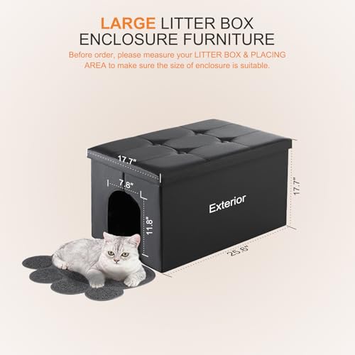 Cat Litter Box Enclosure Furniture Odor Control (L 25.6'' x 17.7'' x 17.7'' / Black)