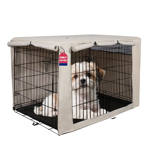 24 Inch Dog Crate Cover with Mesh (24.0"L x 18.0"W x 20.0"H / Beige)