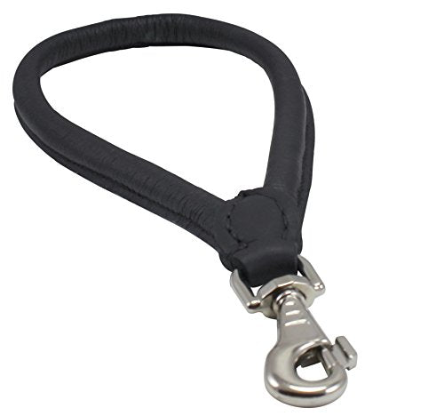 Round Genuine Rolled Leather Dog Short Traffic Leash 13" Long 1 (Black)