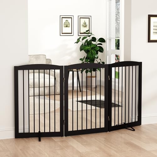 Freestanding Pet Gate for Dogs (32" Height-3 Panel / Dark Brown)