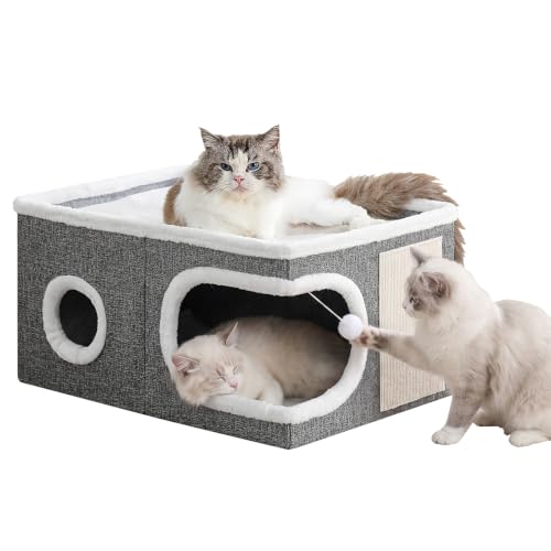 Extra Wide Cat Houses for Indoor Cats (Grey / 23.6"D x 16"W x 13"H)