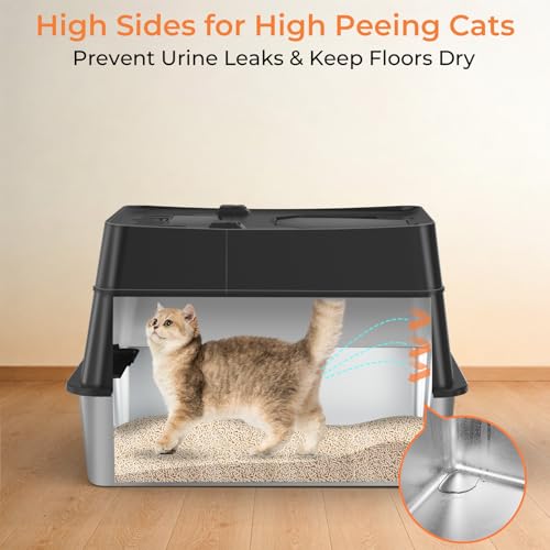 XL Stainless Steel Cat Litter Box with 110° Flip (Matte Black / X-Large)