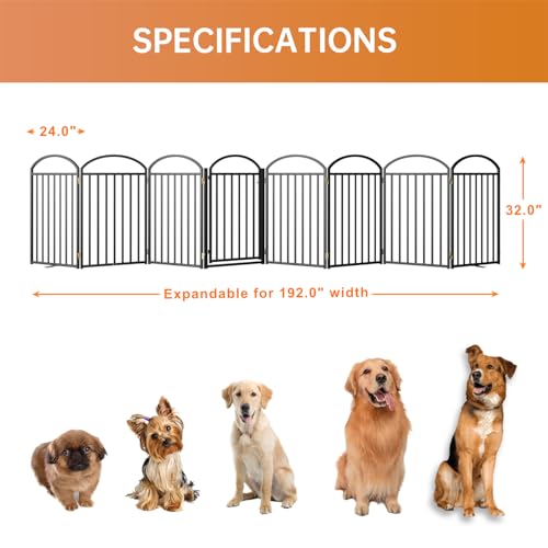 8 Panels Full Matel Freestanding Dog Gates with Door (【8 Panels with Door】192"W*32H" / Black)