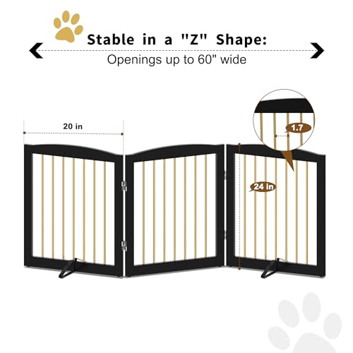 Freestanding Pet Gate for Dogs (24" Height-3 Panel / Black & Gold)