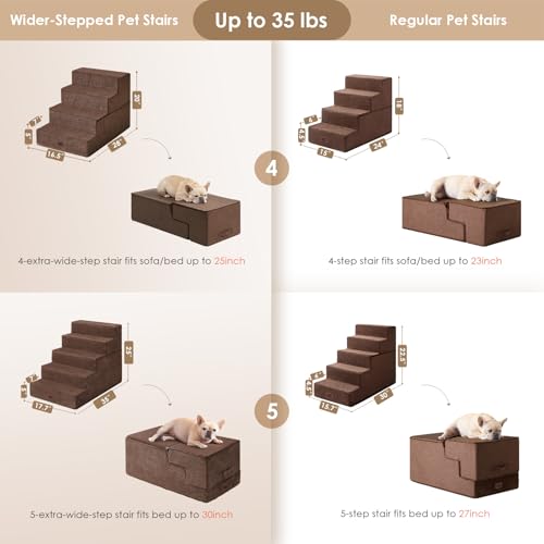 Dog Stairs for Bed 20" H (Brown / Extra Wide 16.5" x 28" x 20")