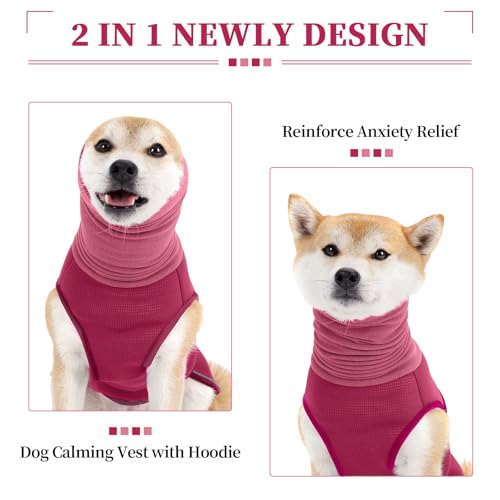 Dog Calming Vest with Hoodie (2XL / RoseRed)