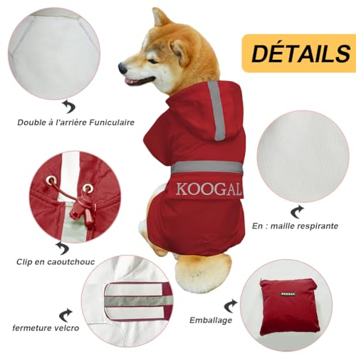 Dog Raincoat Waterproof Hooded (Red / 2XL-Fit for 20 to 33 pounds)