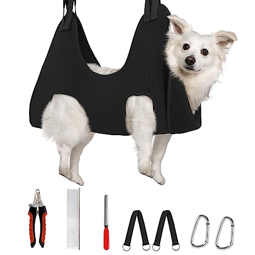 Dog Grooming Hammock for Nail Trimming (M（ Max 48 Lb：Leg space: 6.3"-13.5"） / Black)