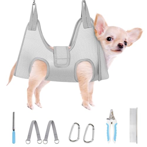 Dog Grooming Hammock for Small Dogs (2XS（ Legs Spacing：3.9“-8.3" / Max W：8LBS） / Grey)