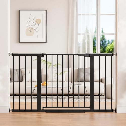 29.6 50.1 in Extra Wide Baby Gate for Stairs and Doorways (Black / 29.6-50.1"W x 28"H)
