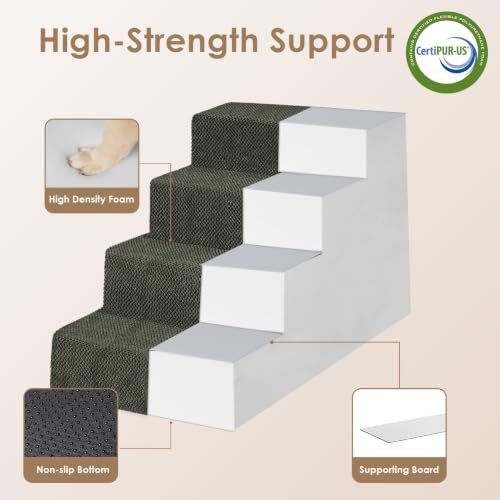 Dog Stairs for Bed 18" H (Military Green / Extra Wide 16.5" x 28" x 18")