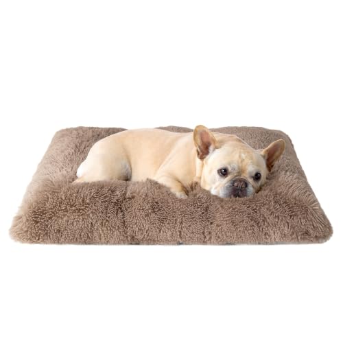 Fluffy Dog Crate Bed for Medium Dogs (Camel / 29.5 x 20)