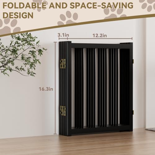 16" Freestanding Short Dog Gate for Small Dogs (Black-16"h / Up to 48" W, 4 Panels)