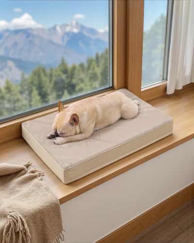 Orthopedic Dog Bed for Medium Dogs with Waterproof Lining (Khaki / 29.0"L x 18.0"W x 3.0"Th)