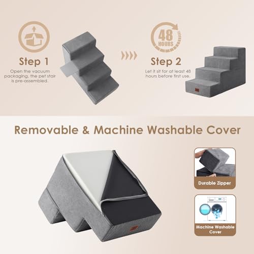 Dog Stairs for Bed 20" H (Grey / Extra Wide 16.5" x 28" x 20")