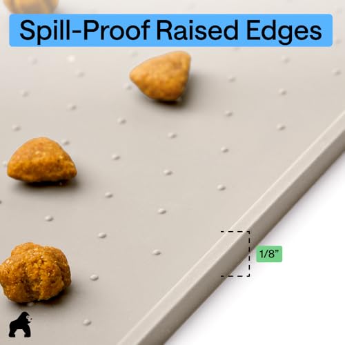 Dog Food Mat 100% Waterproof Silicone (Beige / 26"l X 17"w)