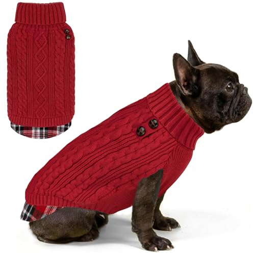 Dog Sweater for Small Dogs Turtleneck Thick Knit Pullover (Large (13-19lbs) / 2# Red)