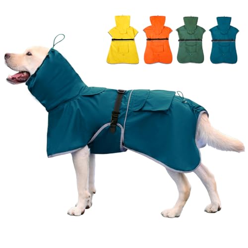 Dog Raincoat Waterproof Adjustable Rain Jacket Small Dogs Blue (Blue / L-Fit for 10-14 pounds)