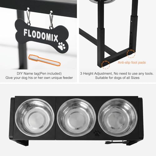 Metal Elevated Dog Bowls for Medium (Black-58oz x 3 / Height: 8.8-14")
