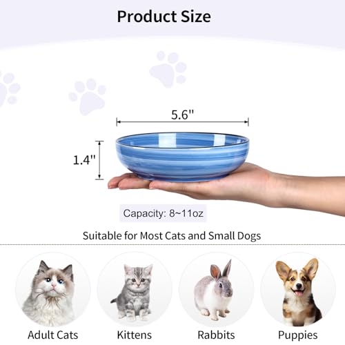Ceramic Cat Bowls Set of 6 (5.6 Inch, Set of 6 / Gradient Blue)
