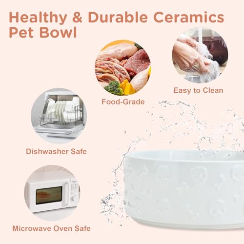 Elevated Dog Bowls Ceramic (6.1 in - 3.6 cups / White - Skull)