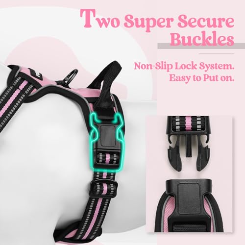 Dog Harness No Pull Medium Sized with 2 Leash Clips (Medium / Pink)
