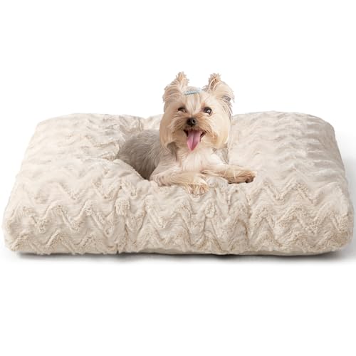Washable Dog Beds for Small Dogs (Beige / 23" x 18"x 3")