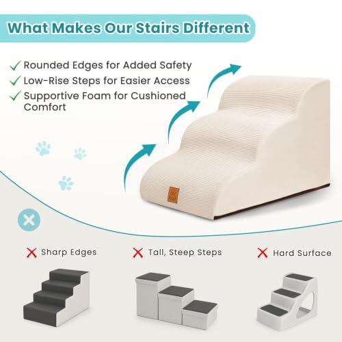 Dog Stairs for Small Dogs and Cats (Beige / 3-Step (H15.7))