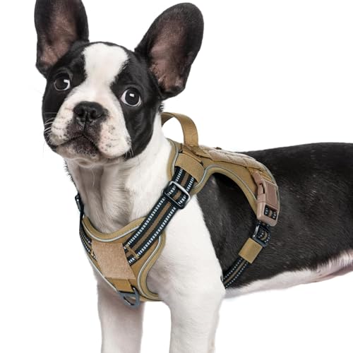 Tactical Dog Harness for Small Dogs (S(Chest:16.1"-31.5",Neck:15.4"-21.6",Back:7.1") / Brown)